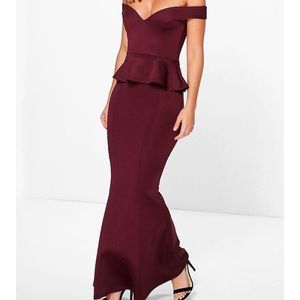 Burgundy Bardot dress